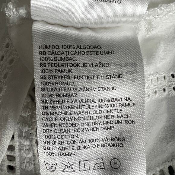 H&M Womens Top Medium Cotton Eyelet Bell Sleeve Cottagecore Fairy Beachy Coastal - Picture 8 of 11